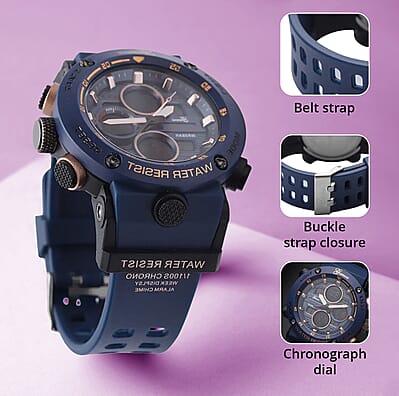 Genoa Japanese and Electronic Movement Multifunctional Key Watch in Navy Blue Silicone Strap (49 mm)