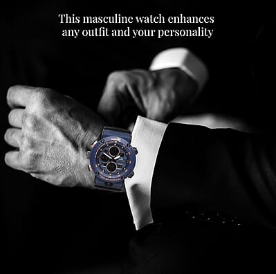 Genoa Japanese and Electronic Movement Multifunctional Key Watch in Navy Blue Silicone Strap (49 mm)