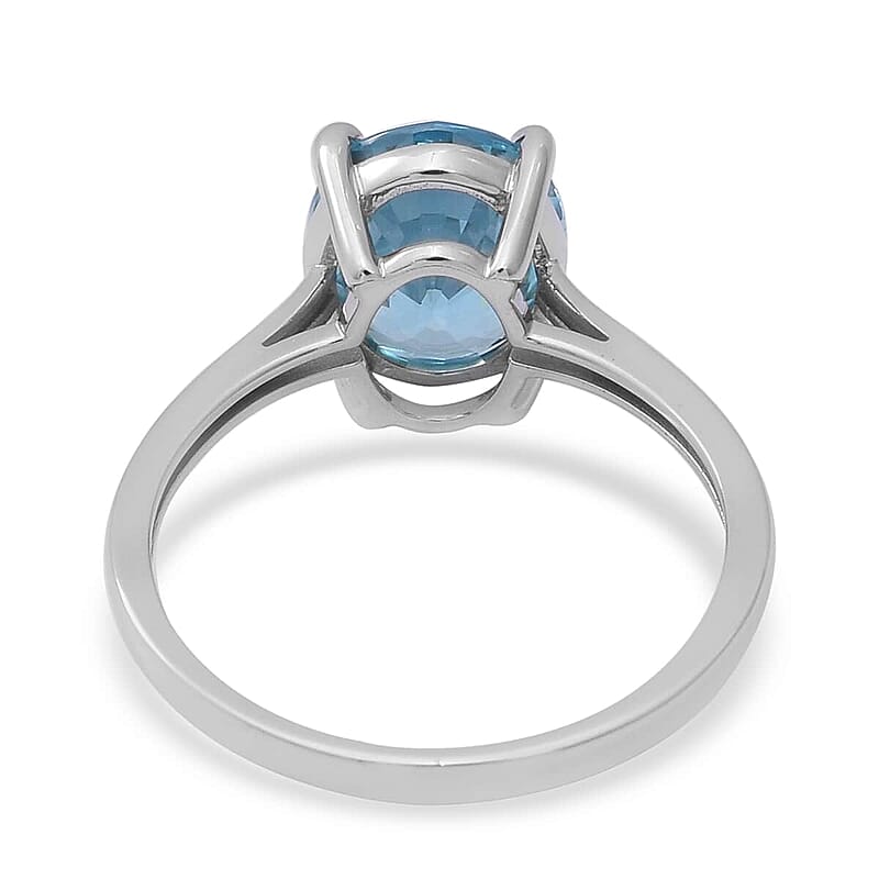 Luxoro Premium Ratanakiri Blue Zircon 5.60 ctw Solitaire Ring in 10K White Gold (Size 8.0)