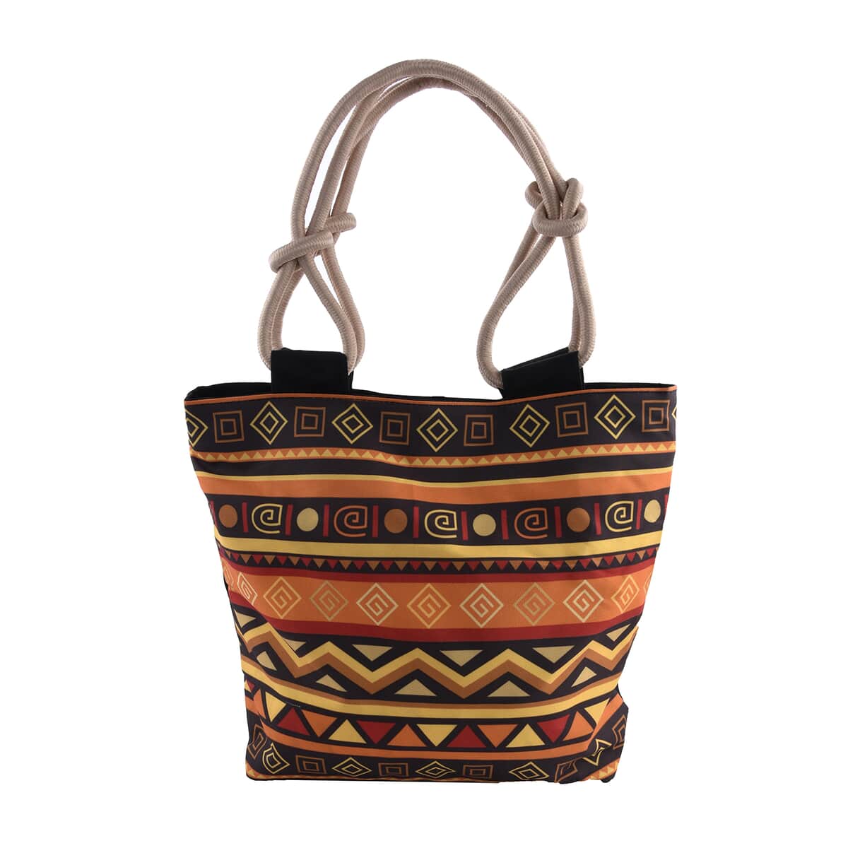 Yellow with Orange Ethnic Pattern Neat and Strong Stitching Canvas Tote Bag image number 0