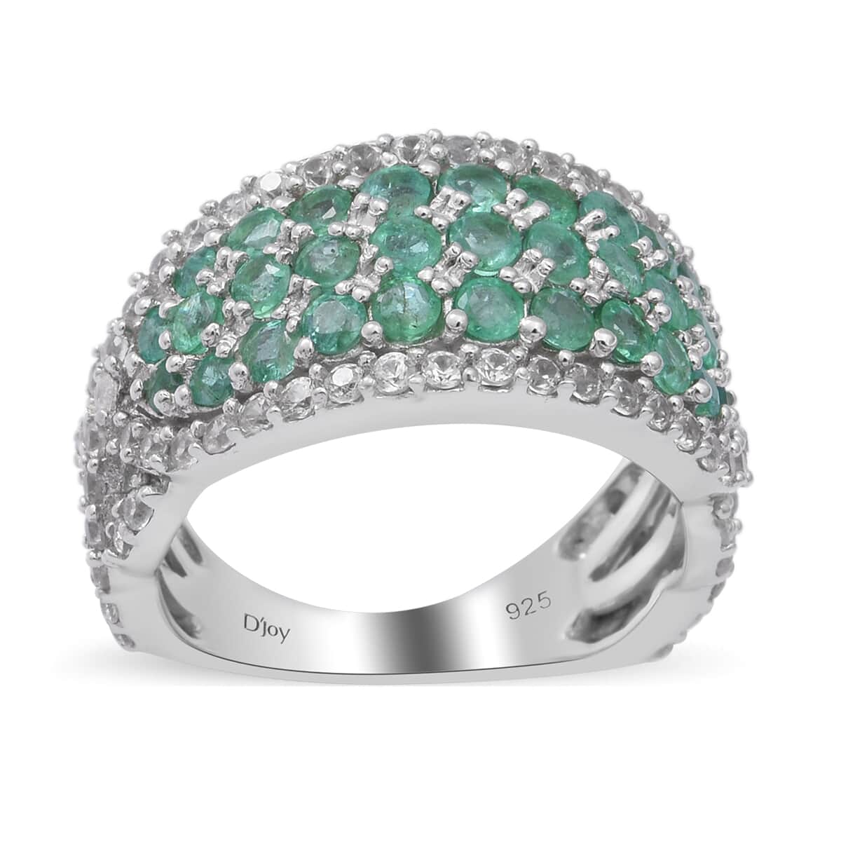 Premium Kagem Zambian Emerald and Natural White Zircon Infinity Cocktail Ring in Platinum Over Sterling Silver (Size 9.0) 3.00 ctw image number 0