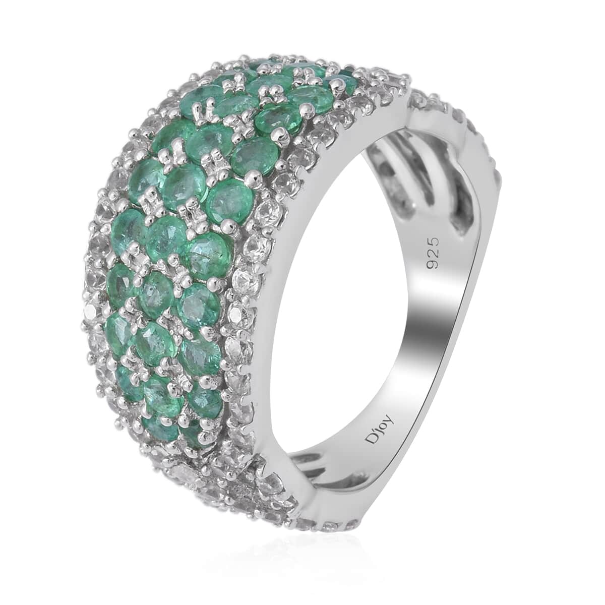 Premium Kagem Zambian Emerald and Natural White Zircon Infinity Cocktail Ring in Platinum Over Sterling Silver (Size 9.0) 3.00 ctw image number 2