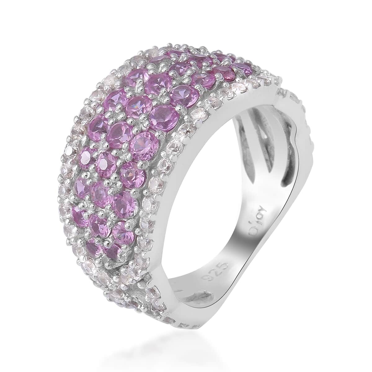 Premium Madagascar Pink Sapphire and Natural White Zircon Infinity Cocktail Ring in Platinum Over Sterling Silver (Size 7.0) 3.30 ctw image number 2