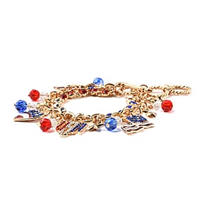Multi Color Austrian Crystal and Multi Color Glass American Flag Pattern Bracelet in Goldtone (8.00 In)