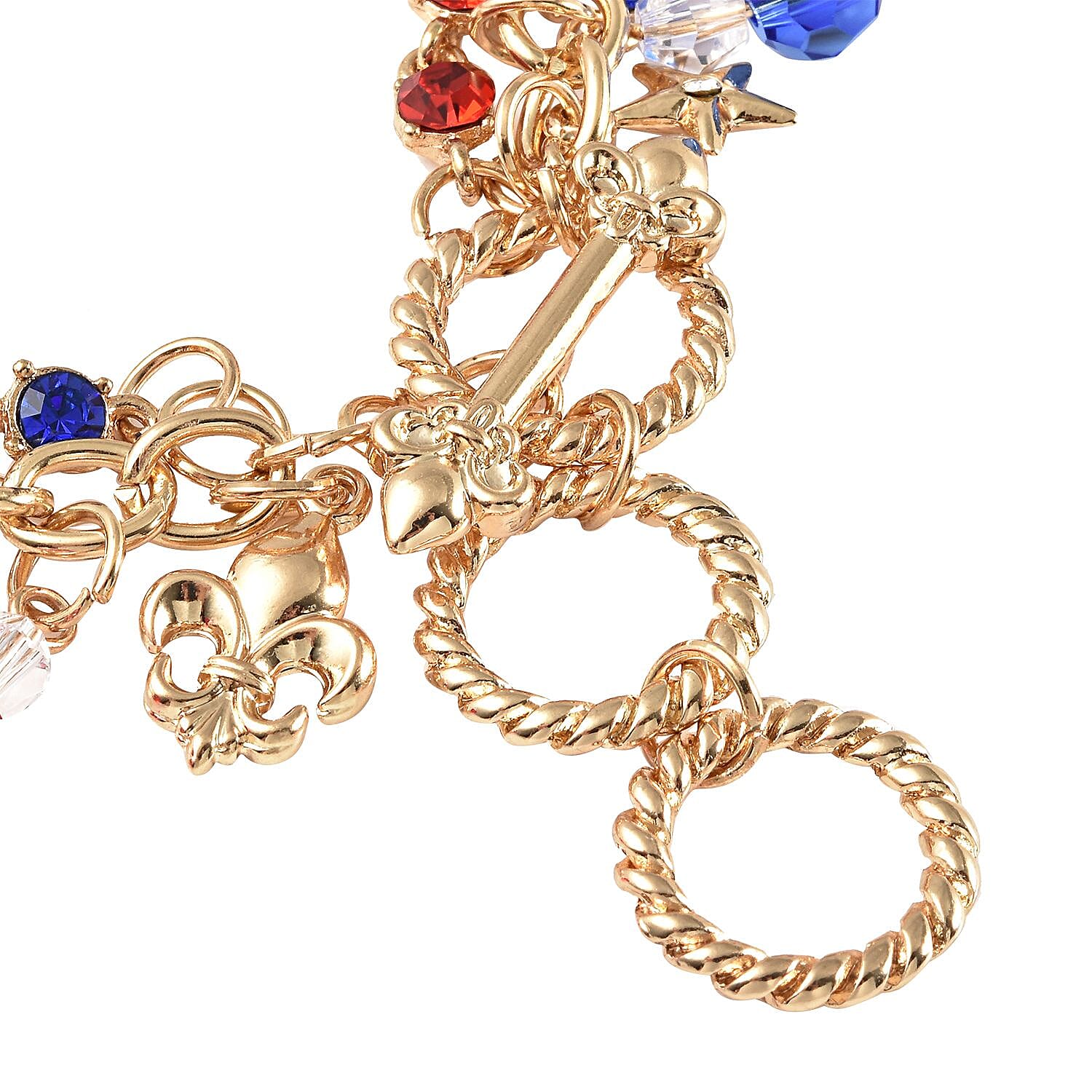 Multi Color Austrian Crystal and Multi Color Glass American Flag Pattern Bracelet in Goldtone (8.00 In)