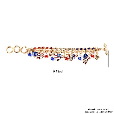 Multi Color Austrian Crystal and Multi Color Glass American Flag Pattern Bracelet in Goldtone (8.00 In)