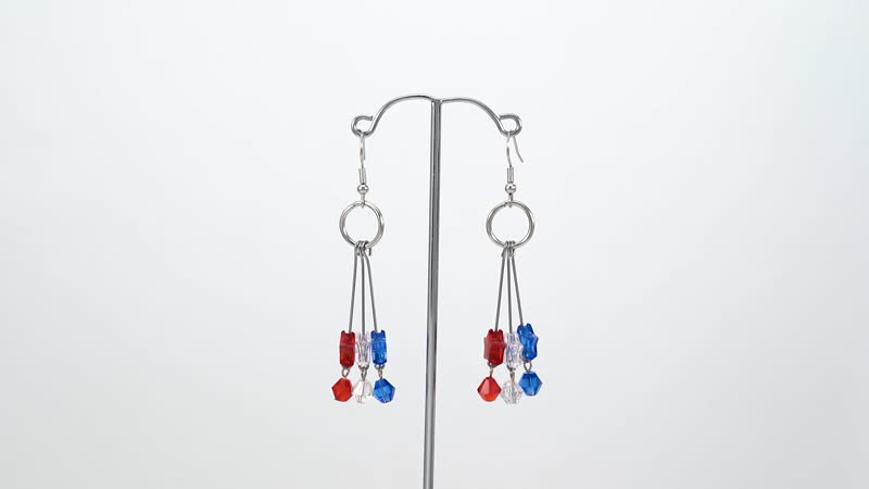 Simulated Red Color Resin, Multi Color Glass Stylish Half Hoop Earrings with Tri-color Star Charms in Silvertone & Stainless Steel , Tarnish-Free, Waterproof, Sweat Proof Jewelry