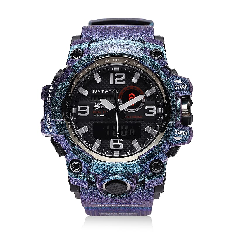 Genoa Japanese and Electronic Movement Multifunctional Key Watch in Blue Silicone Strap (58 mm)