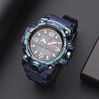 Genoa Japanese and Electronic Movement Multifunctional Key Watch in Blue Silicone Strap (58 mm)