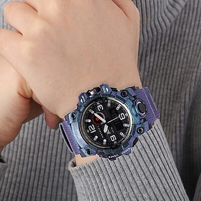 Genoa Japanese and Electronic Movement Multifunctional Key Watch in Blue Silicone Strap (58 mm)