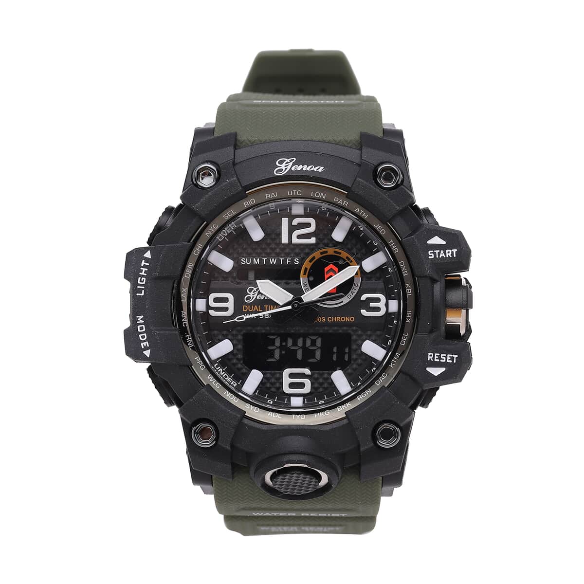 Genoa Japanese and Electronic Movement Multifunctional Key Watch in Army Green Silicone Strap (58 mm) image number 0