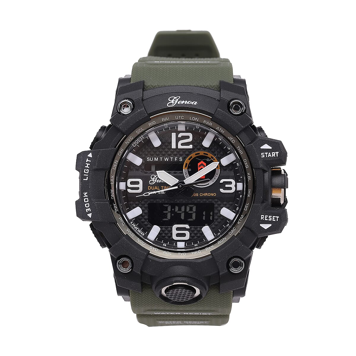 Genoa Japanese and Electronic Movement Multifunctional Key Watch in Army Green Silicone Strap (58 mm) image number 0