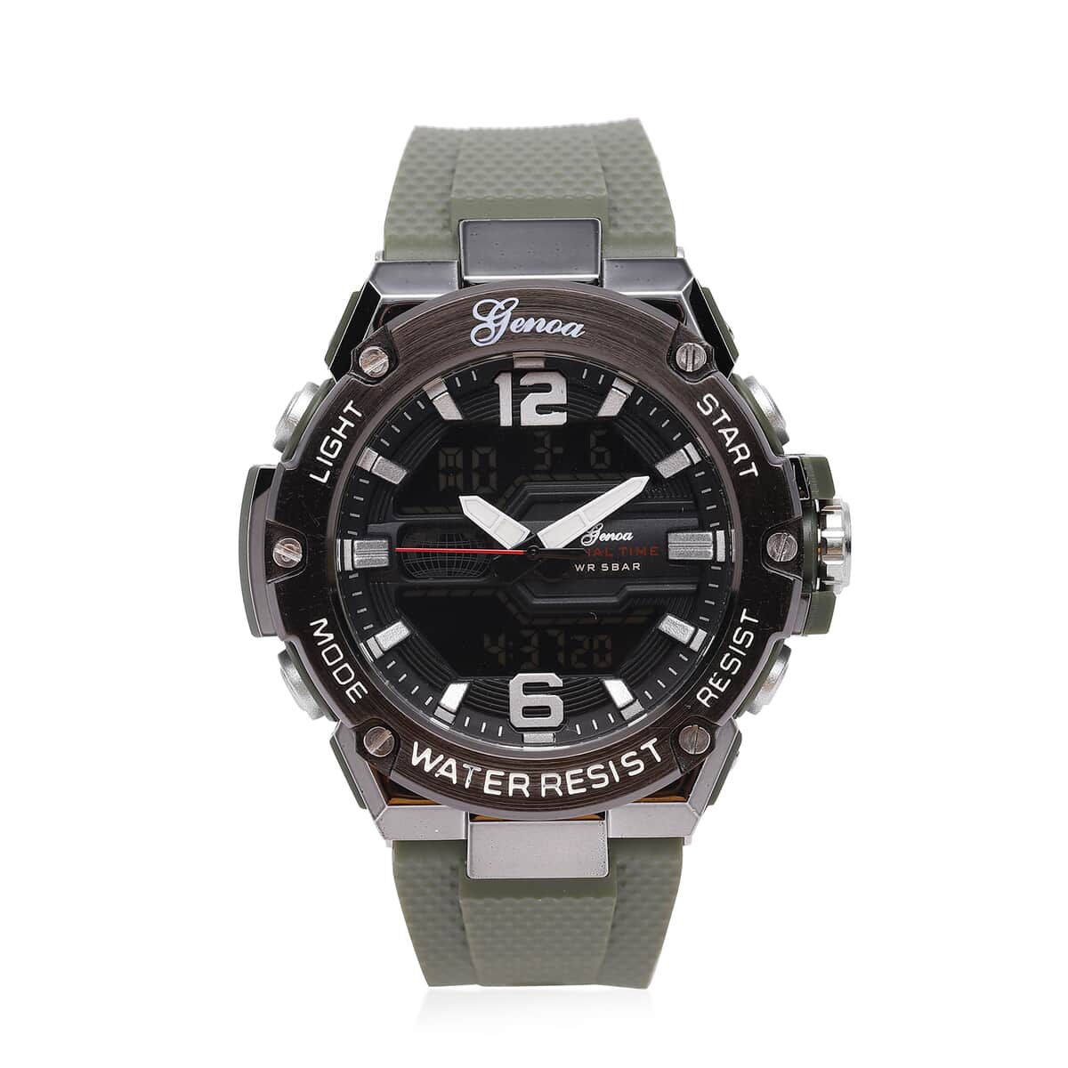 GENOA Japanese and Electronic Movement Multifunctional Key Watch in Army Green Silicone Strap (48 mm) image number 0