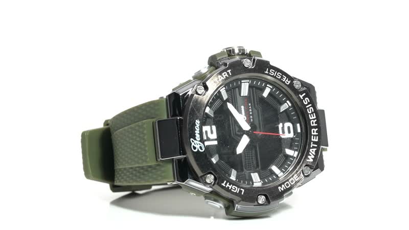 GENOA Japanese and Electronic Movement Multifunctional Key Watch in Army Green Silicone Strap (48 mm)