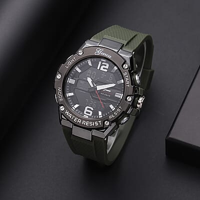 Genoa Japanese and Electronic Movement Multifunctional Key Watch in Army Green Silicone Strap (48 mm)