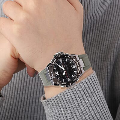Genoa Japanese and Electronic Movement Multifunctional Key Watch in Army Green Silicone Strap (48 mm)