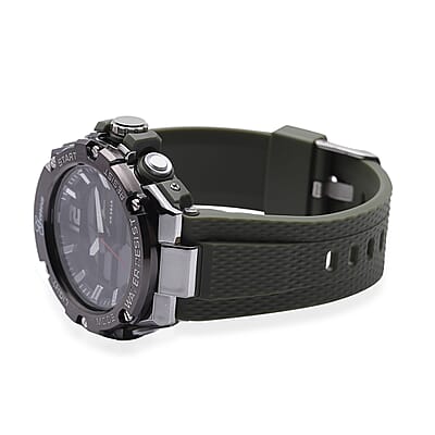 Genoa Japanese and Electronic Movement Multifunctional Key Watch in Army Green Silicone Strap (48 mm)