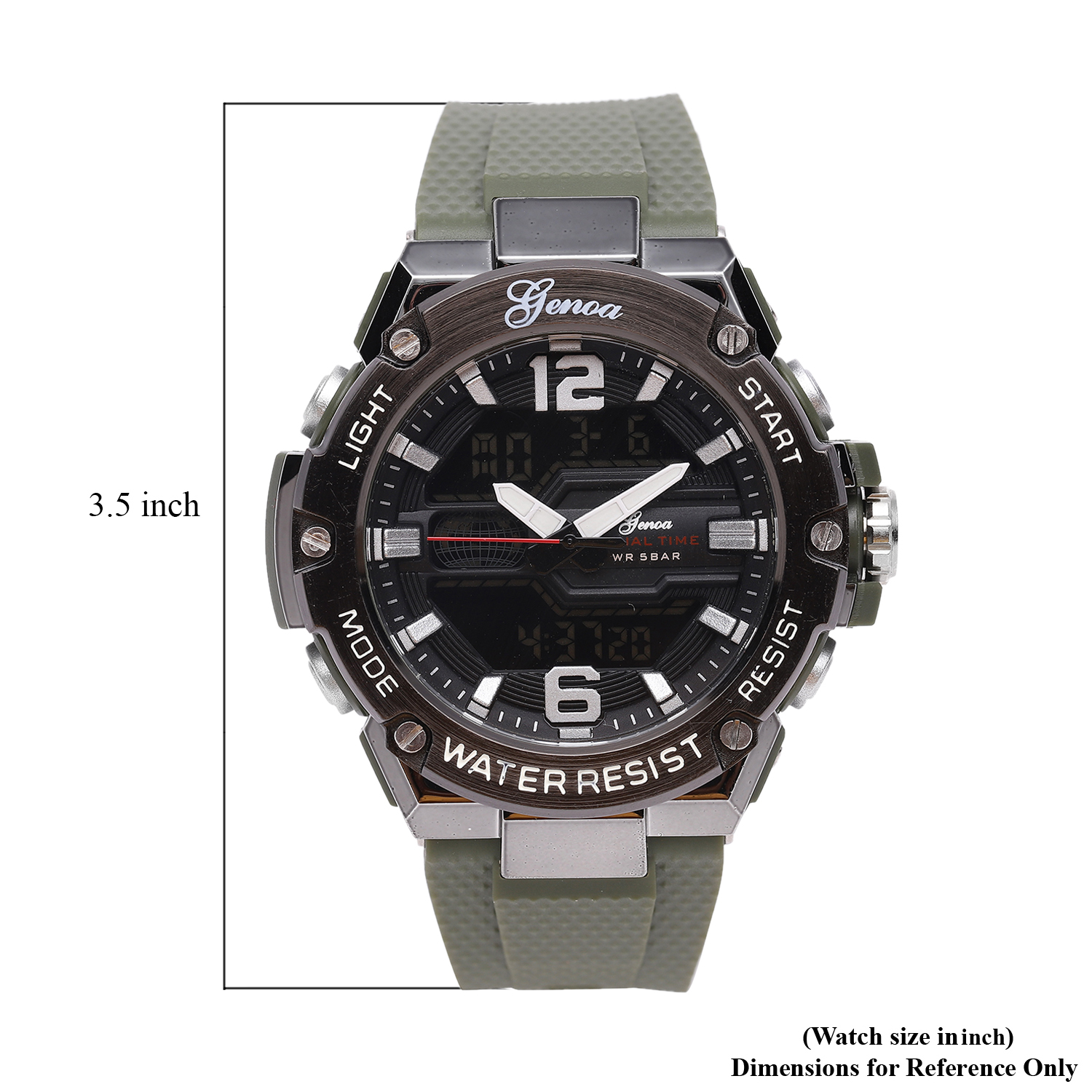Genoa Japanese and Electronic Movement Multifunctional Key Watch in Army Green Silicone Strap (48 mm)