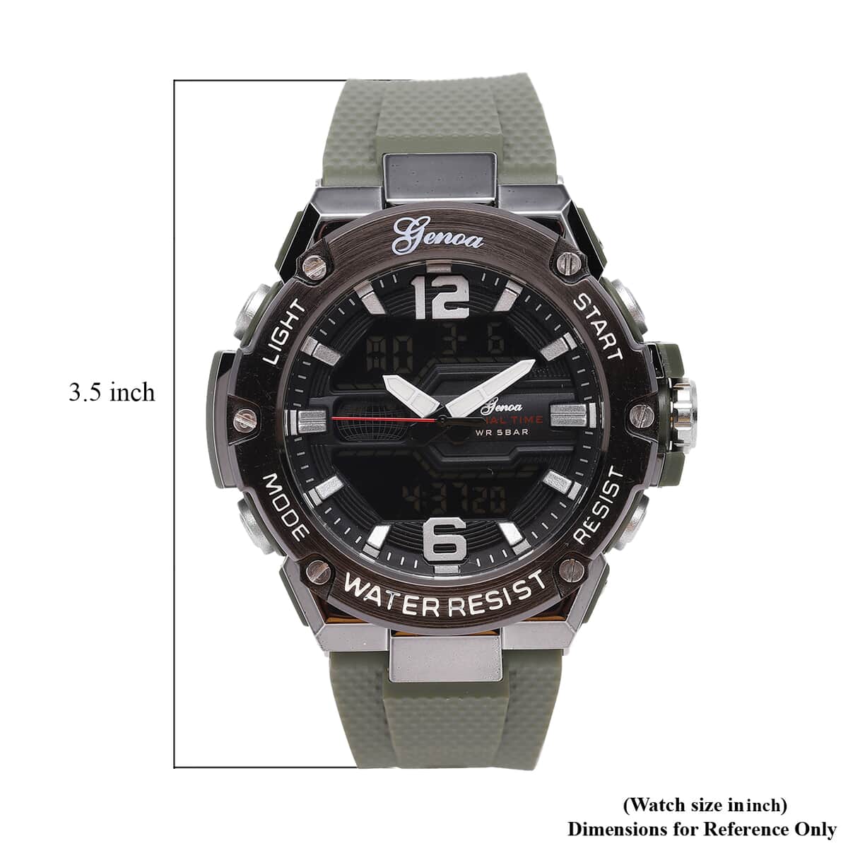 GENOA Japanese and Electronic Movement Multifunctional Key Watch in Army Green Silicone Strap (48 mm) image number 5