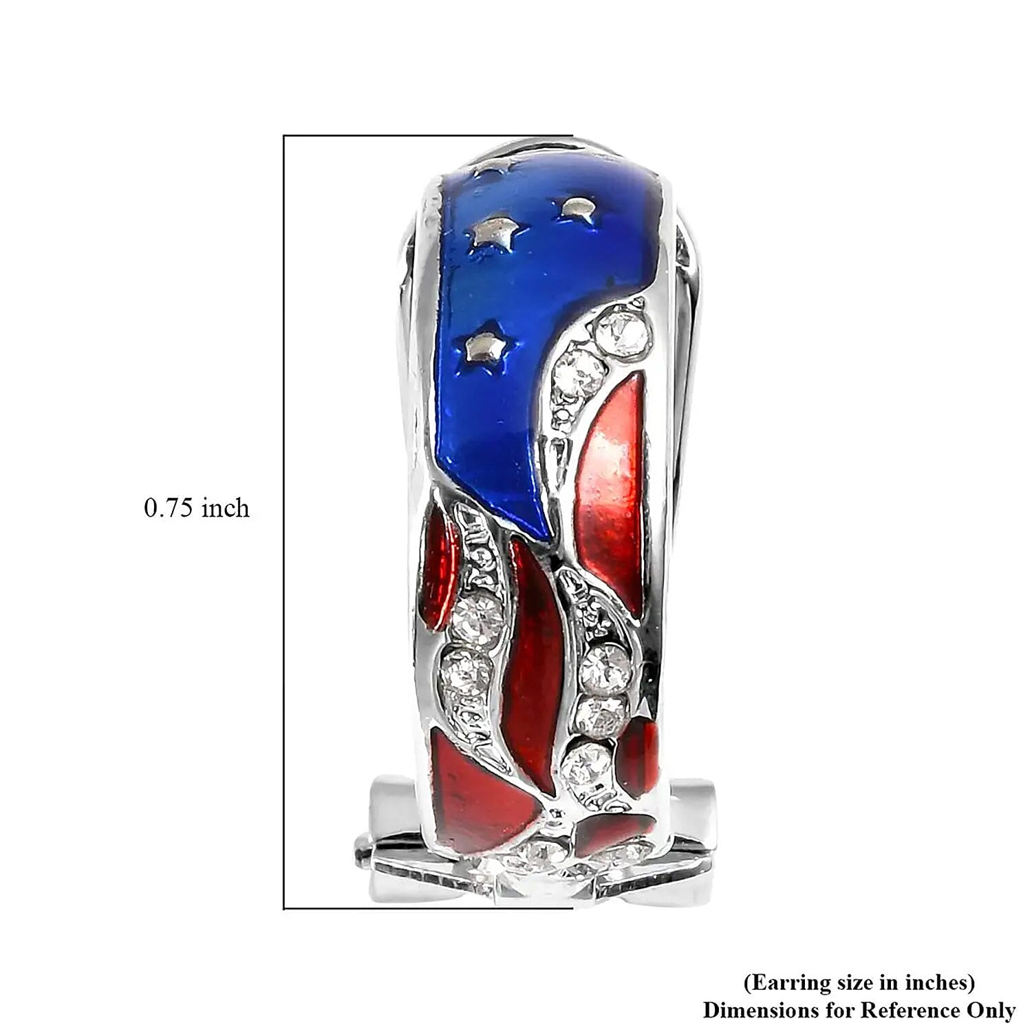 White Austrian Crystal Stylish Half Hoop Style Earrings with US flag Pattern in Silvertone