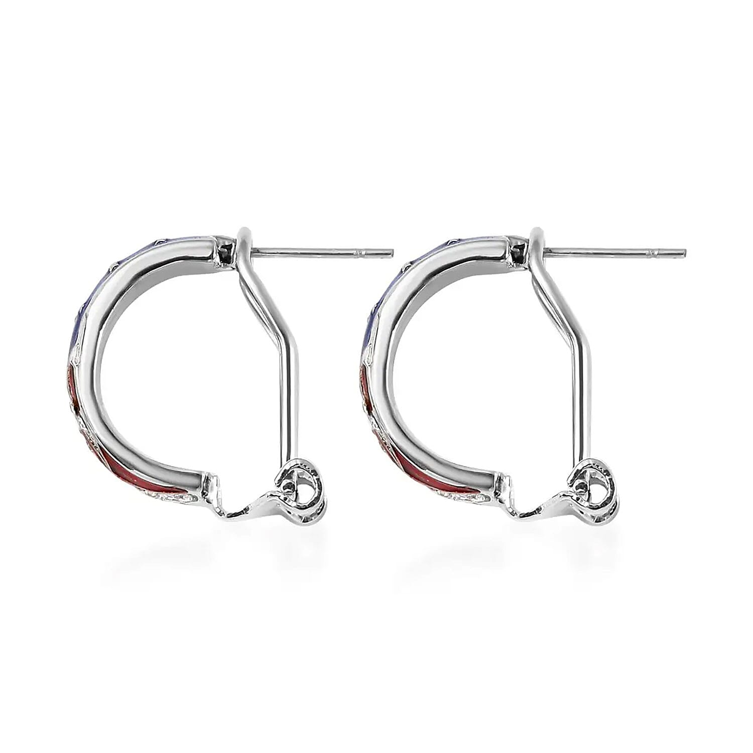 White Austrian Crystal Stylish Half Hoop Style Earrings with US flag Pattern in Silvertone
