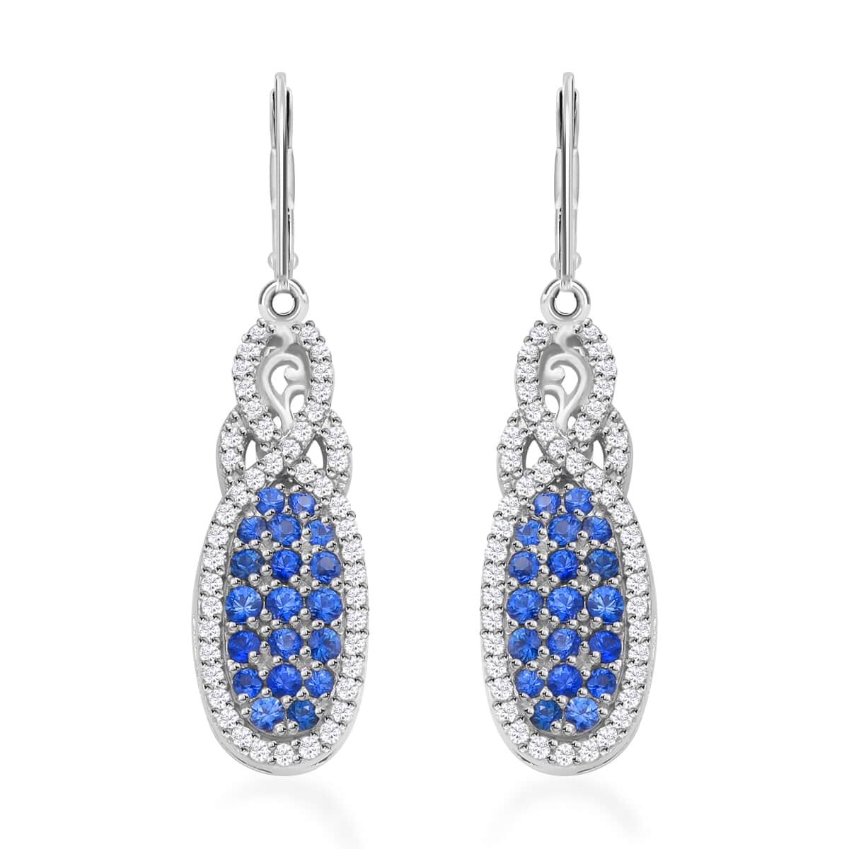 Premium Kanchanaburi Blue Sapphire and White Zircon Infinity Cocktail Earrings in Platinum Over Sterling Silver 4.85 ctw image number 0