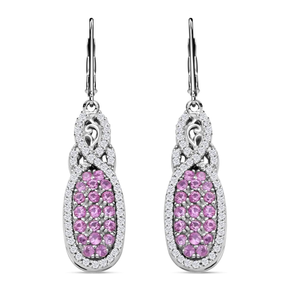 Premium Madagascar Pink Sapphire and White Zircon Infinity Cocktail Earrings in Platinum Over Sterling Silver 4.00 ctw image number 0