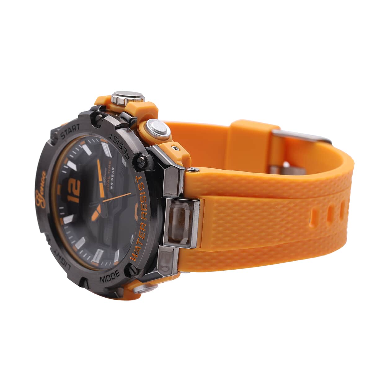 Genoa Japanese and Electronic Movement Multifunctional Key Watch in Orange Silicone Strap (48 mm) image number 3