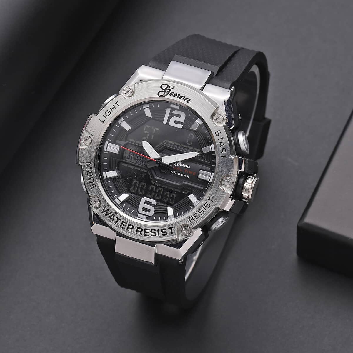 Genoa Japanese and Electronic Movement Multifunctional Key Watch in Black Silicone Strap (48 mm) image number 1