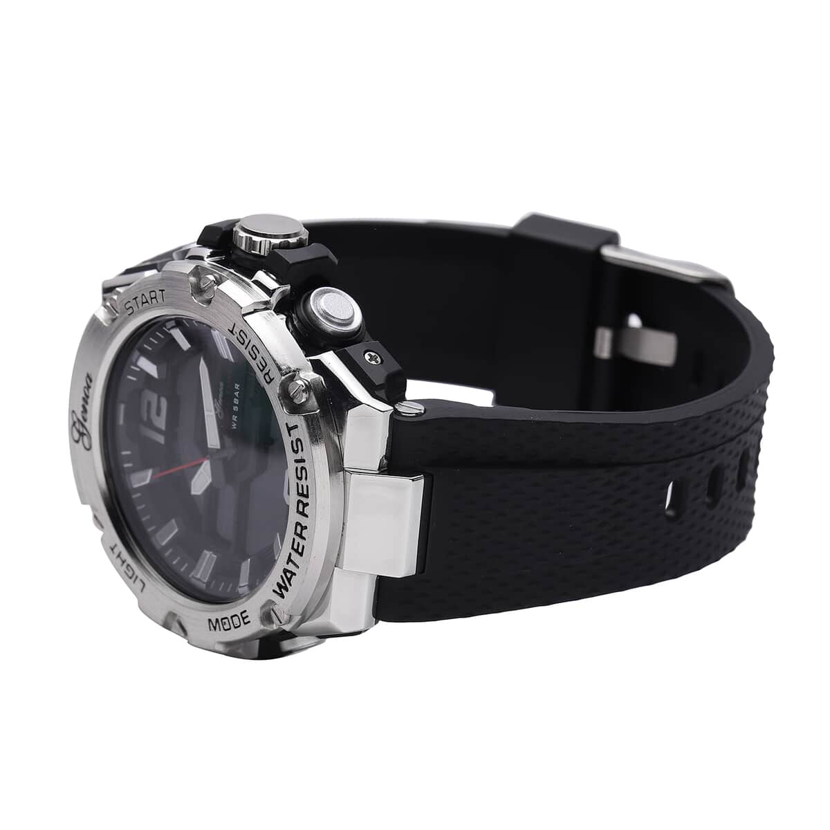 Genoa Japanese and Electronic Movement Multifunctional Key Watch in Black Silicone Strap (48 mm) image number 3