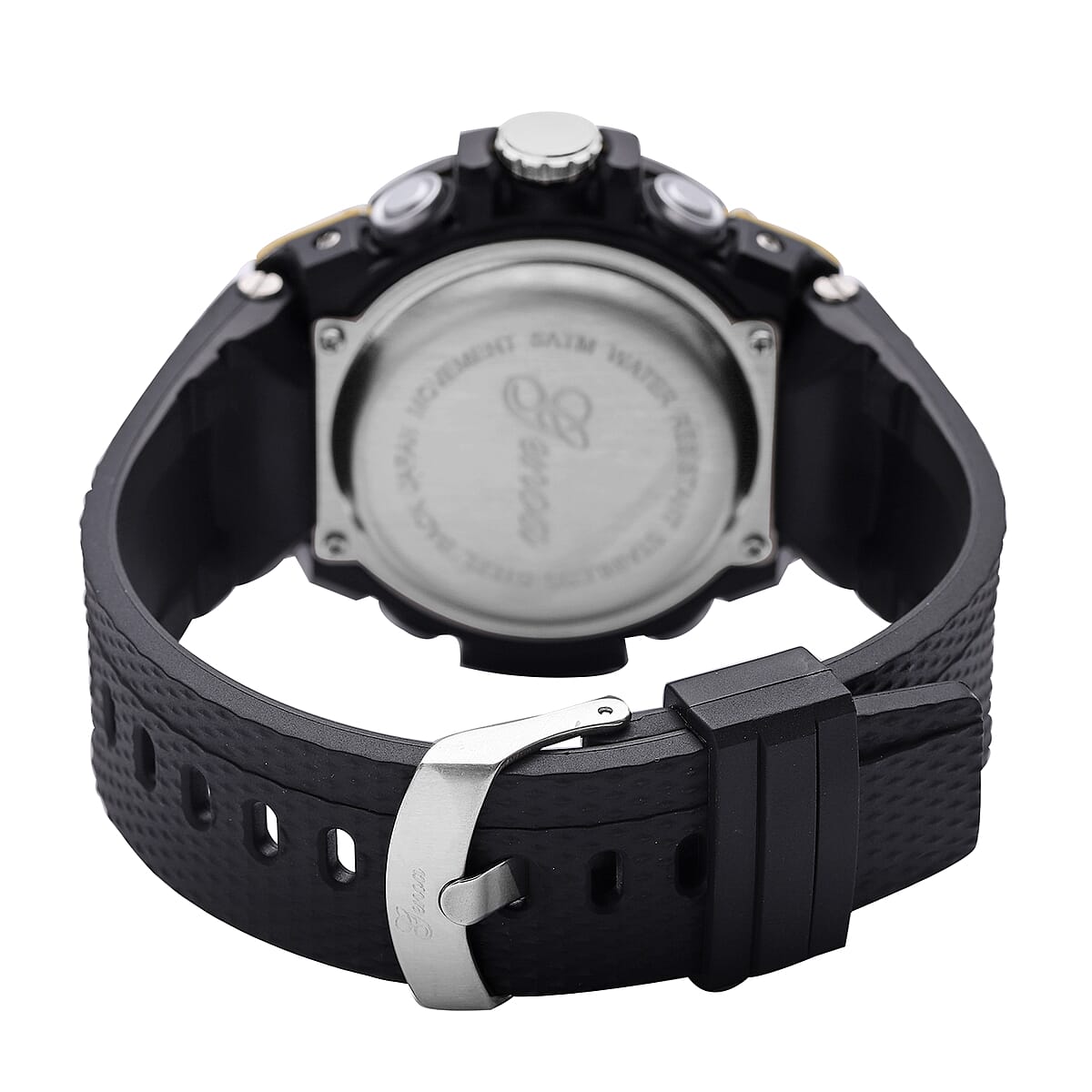 Genoa Japanese and Electronic Movement Multifunctional Key Watch in Goldtone with Black Silicone Strap (48 mm) image number 4