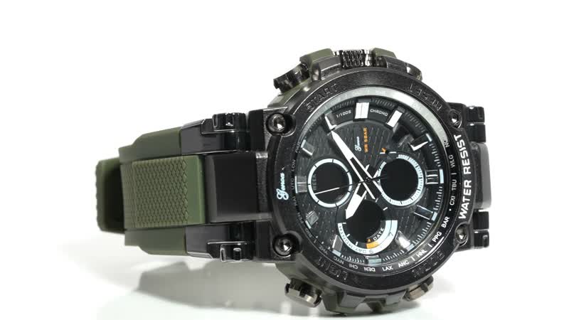GENOA Japanese and Electronic Movement Multifunctional Key Watch in Blacktone Army Green Silicone Strap (46 mm)