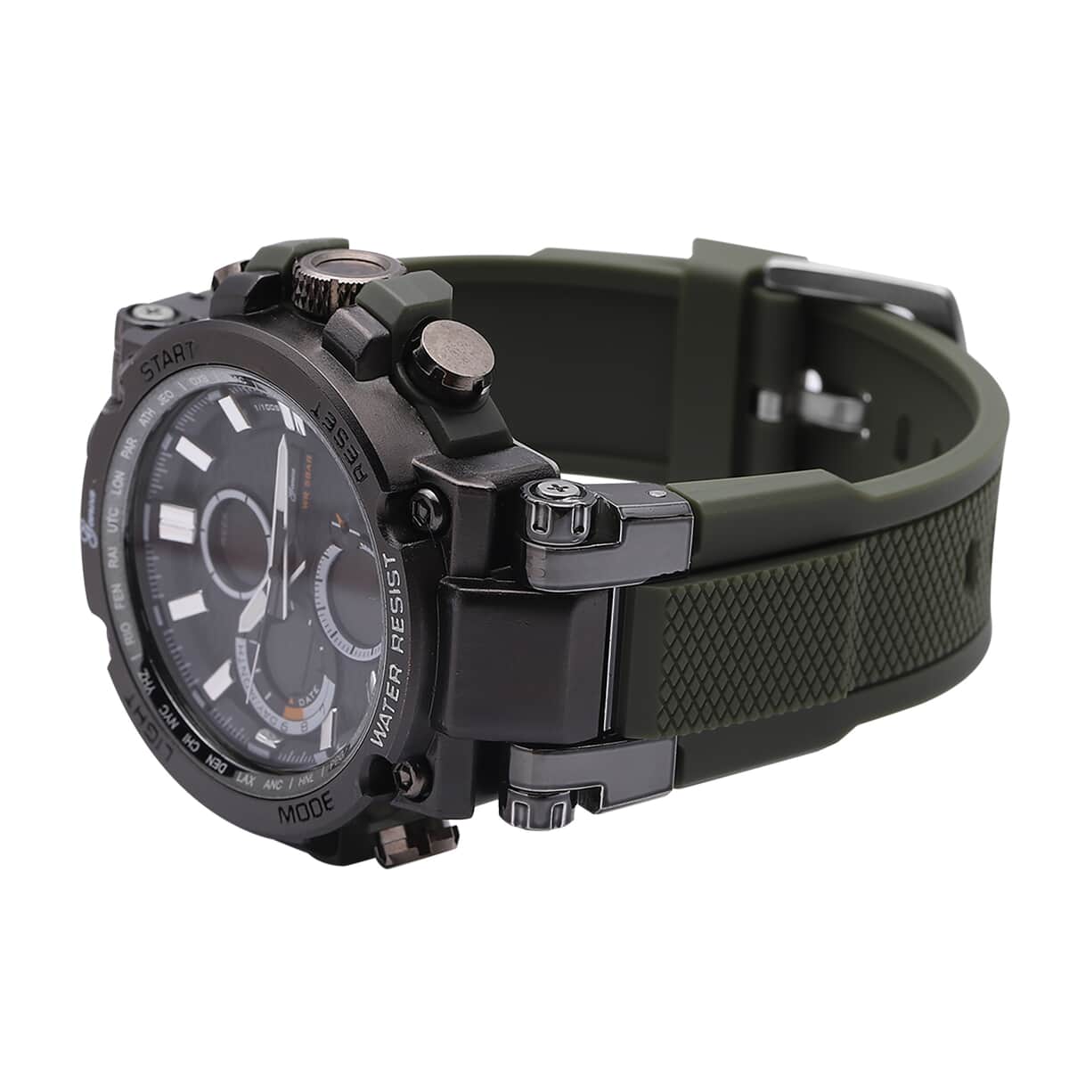 GENOA Japanese and Electronic Movement Multifunctional Key Watch in Blacktone Army Green Silicone Strap (46 mm) image number 3