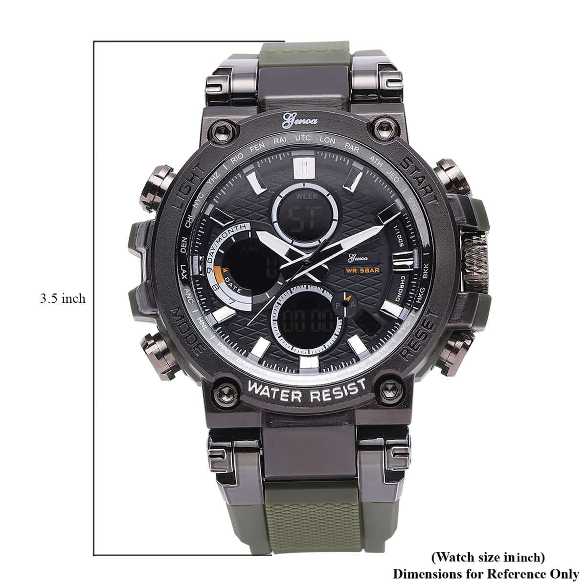 GENOA Japanese and Electronic Movement Multifunctional Key Watch in Blacktone Army Green Silicone Strap (46 mm) image number 5