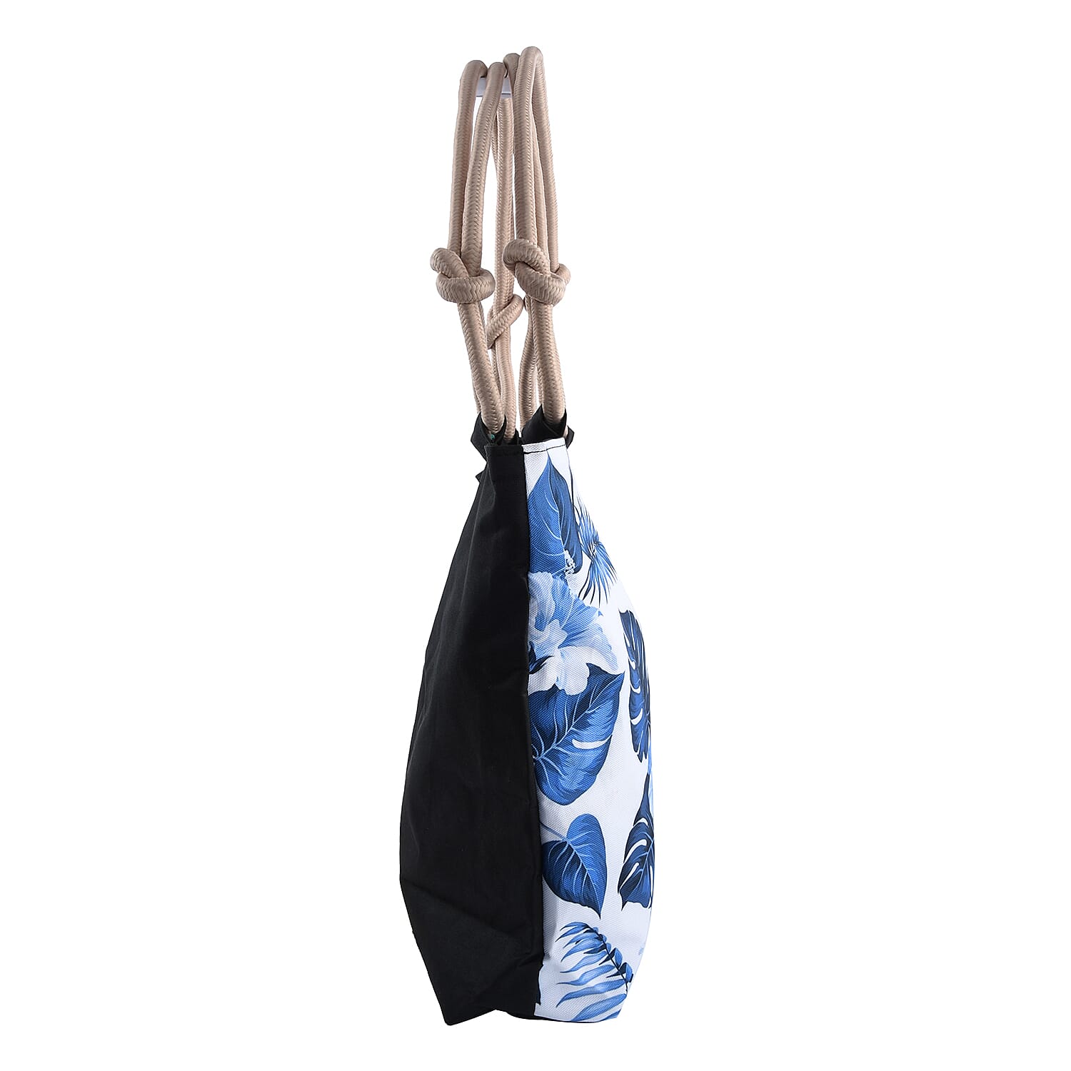 White and Blue Leaves Pattern Neat and Strong Stitching Canvas Tote Bag