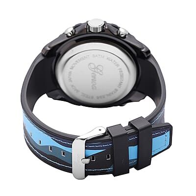 Genoa Japanese and Electronic Movement Multifunctional Key Watch with Camouflage Blue Silicone Strap