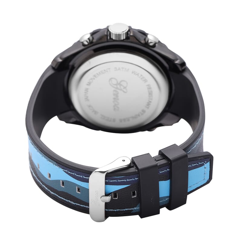 Genoa Japanese and Electronic Movement Multifunctional Key Watch with Camouflage Blue Silicone Strap
