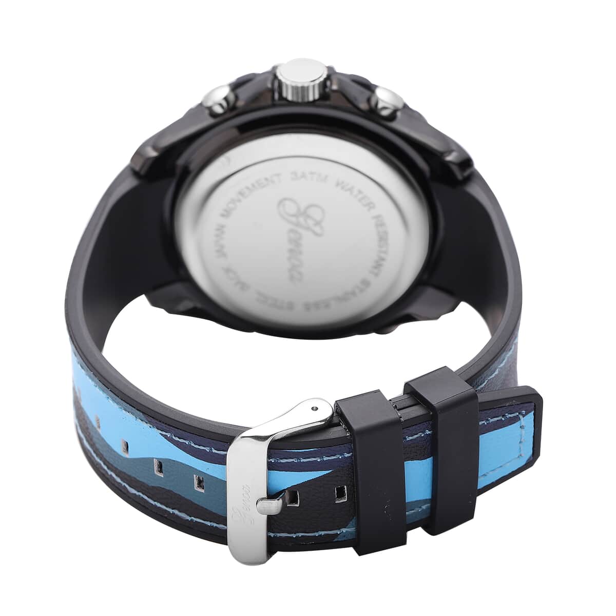 GENOA Japanese and Electronic Movement Multifunctional Key Watch with Camouflage Blue Faux Leather Strap image number 4