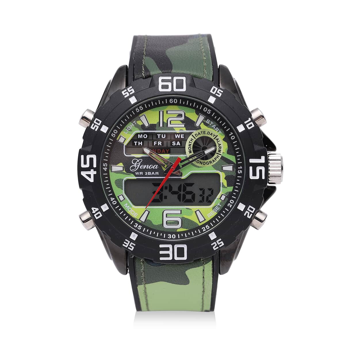 Genoa Japanese and Electronic Movement Multifunctional Key Watch with Camouflage Green Silicone Strap image number 0
