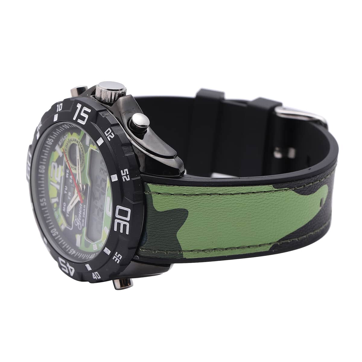 Genoa Japanese and Electronic Movement Multifunctional Key Watch with Camouflage Green Silicone Strap image number 3