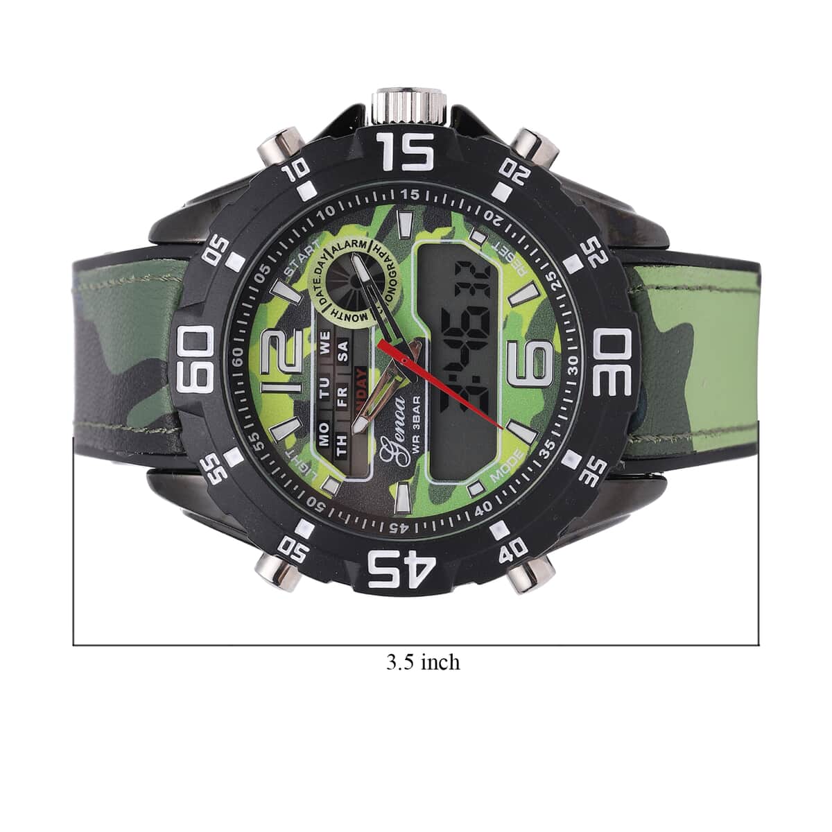 Genoa Japanese and Electronic Movement Multifunctional Key Watch with Camouflage Green Silicone Strap image number 5