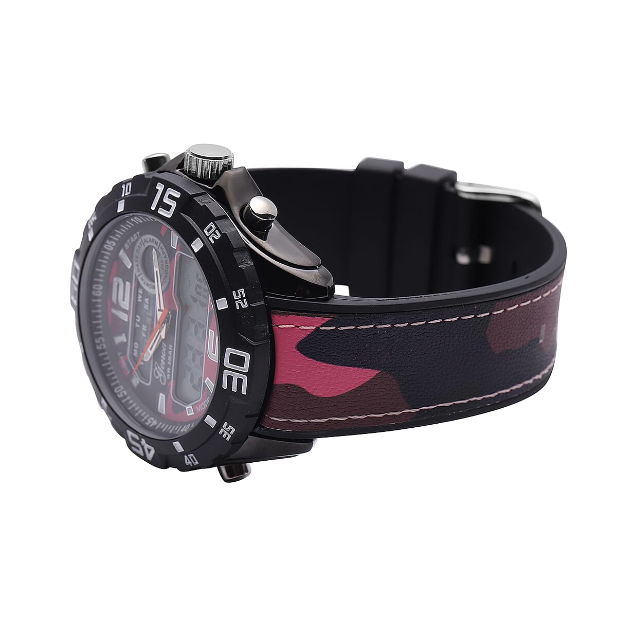 Genoa Japanese and Electronic Movement Multifunctional Key Watch with Camouflage Pink Silicone Strap image number 3