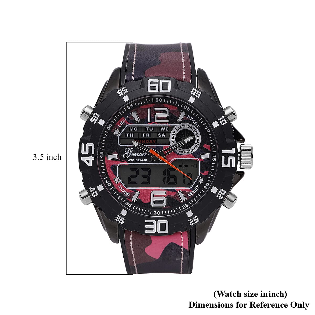 Genoa Japanese and Electronic Movement Multifunctional Key Watch with Camouflage Pink Silicone Strap image number 5