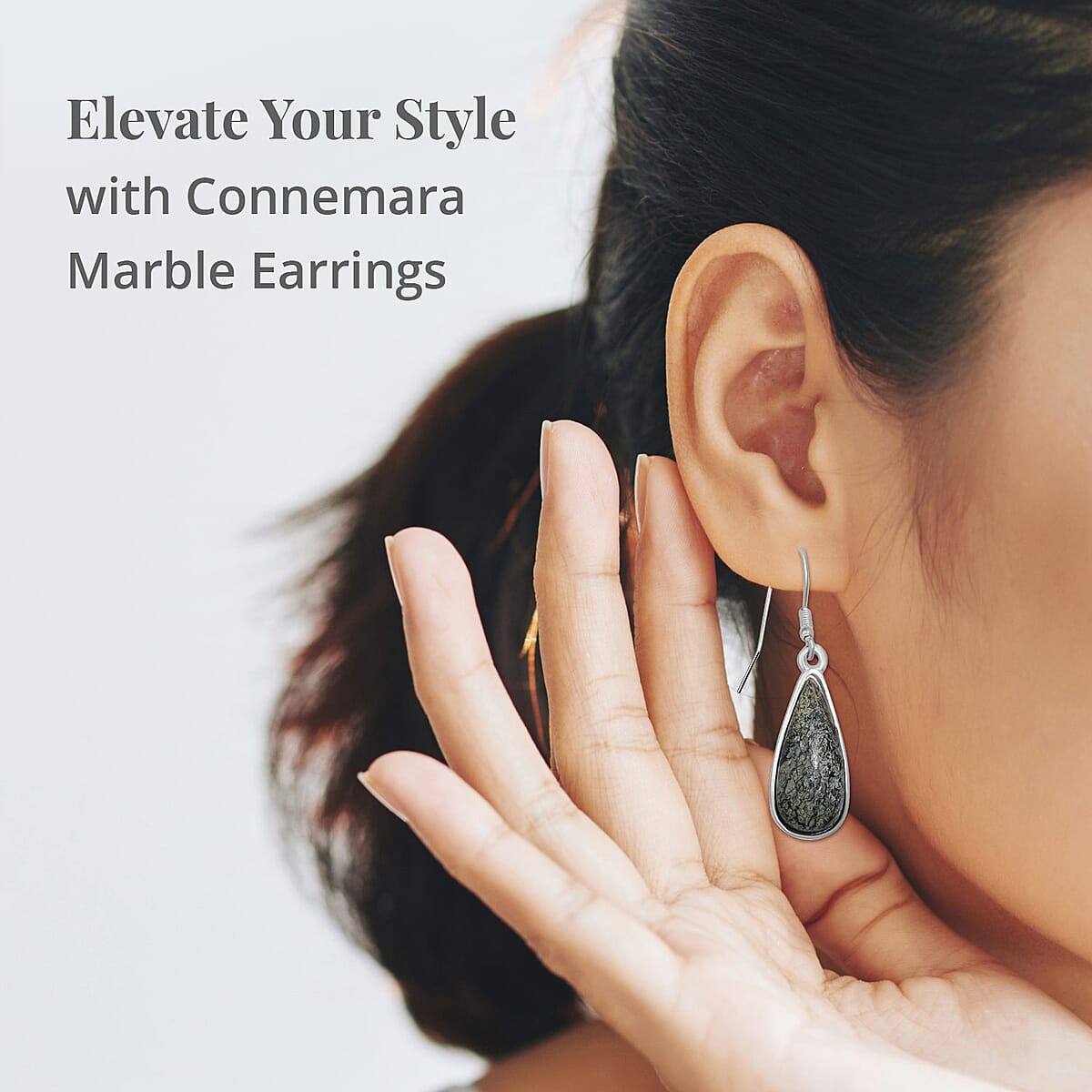 Olive Green Connemara Marble From Ireland Drop Earrings in Silvertone 40ctw image number 2