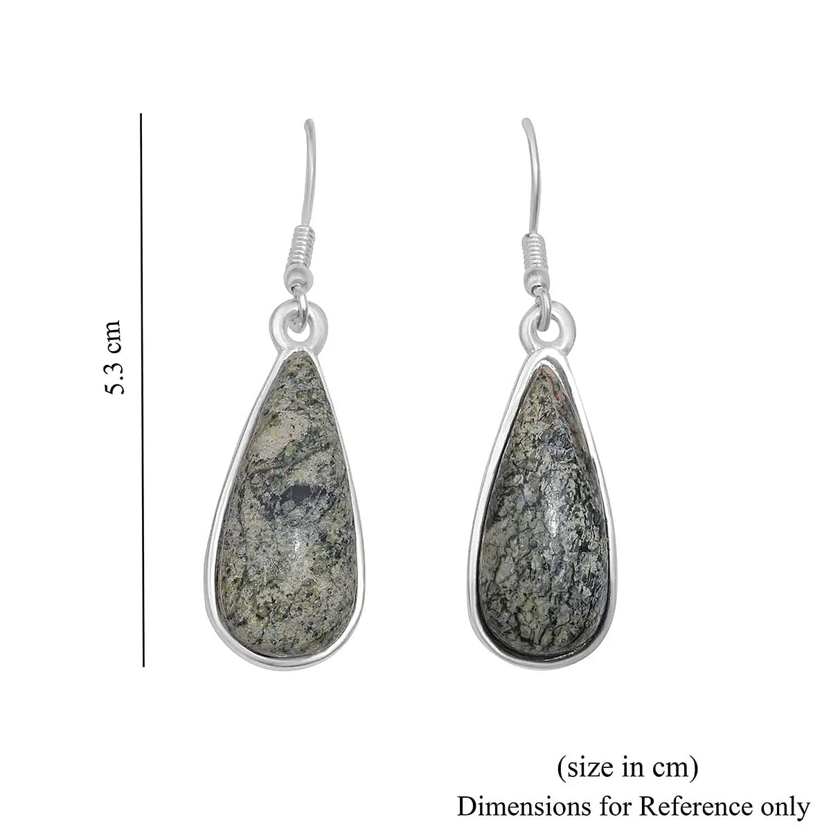Olive Green Connemara Marble From Ireland Drop Earrings in Silvertone 40ctw image number 6