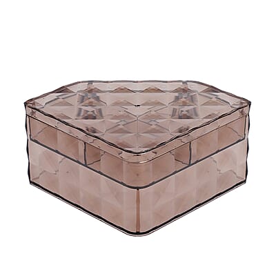 Brown Diamond Pattern Two Layer Jewelry Organizer with 2 Removable Tray
