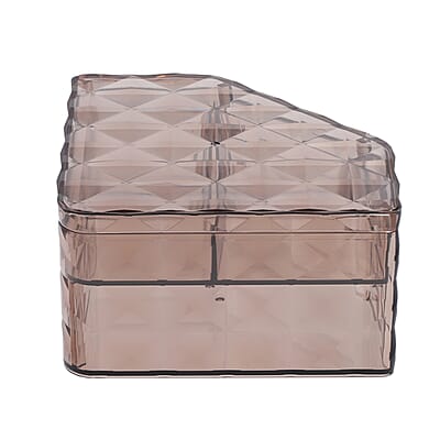 Brown Diamond Pattern Two Layer Jewelry Organizer with 2 Removable Tray