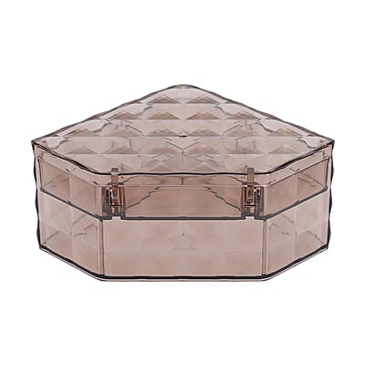 Brown Diamond Pattern Two Layer Jewelry Organizer with 2 Removable Tray