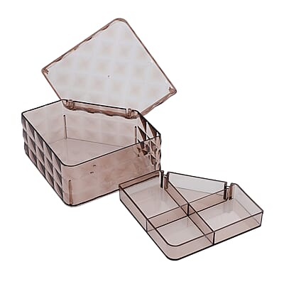 Brown Diamond Pattern Two Layer Jewelry Organizer with 2 Removable Tray