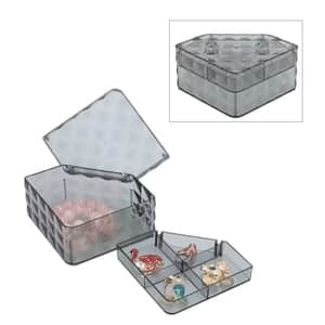 Gray Diamond Pattern Two Layer Jewelry Organizer with 2 Removable Tray